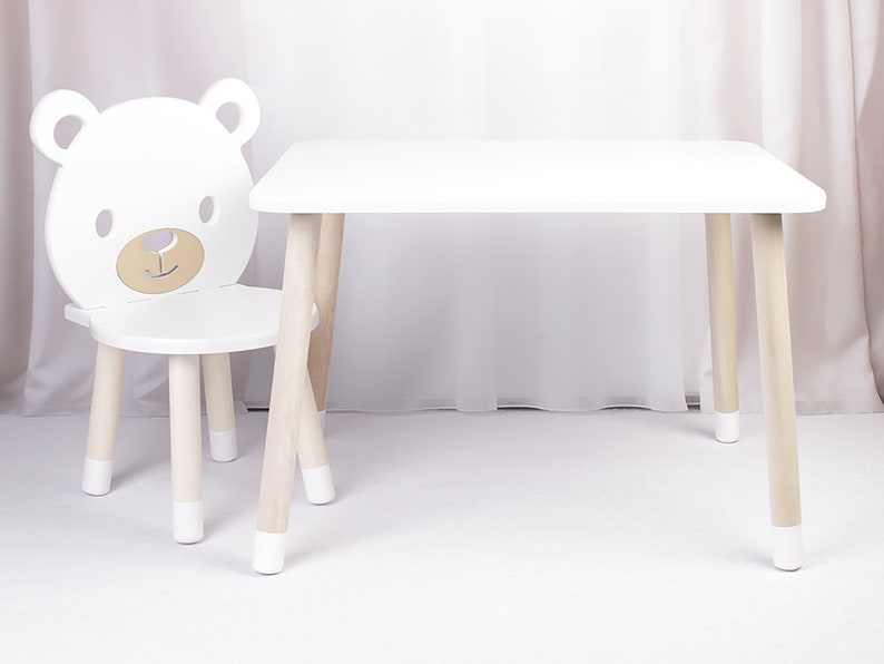DEKORMANDA Kindertisch mit Stühlen Teddybärstuhl für Liebhaber von Kleintieren Weißer Kindertisch mit einem oder zwei Stühlen Bild 1