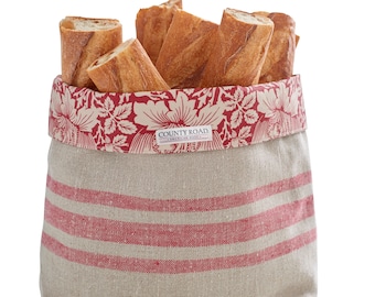 Red Vintage Stripe Bread Basket