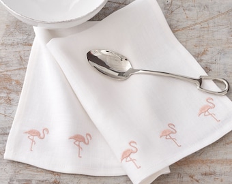 Set of 4 Embroidered Flamingo Napkins
