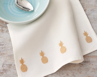 Set of 4 Embroidered Pineapple Napkins