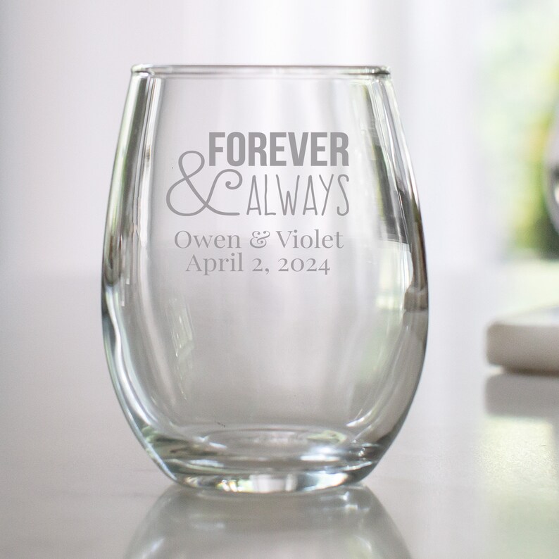 Etched 15oz Stemless Wine Glasses Wedding Favor Gift Etsy