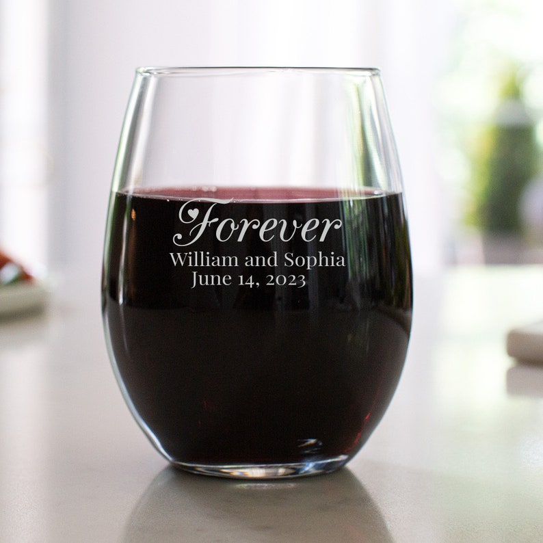 Etched 15oz Stemless Wine Glasses Wedding Favor Gift Etsy