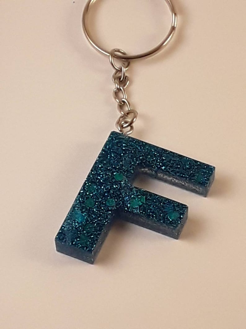 Letter F Customizable Initial Resin Glitter Keychain Zipper Charm for purse or backpack