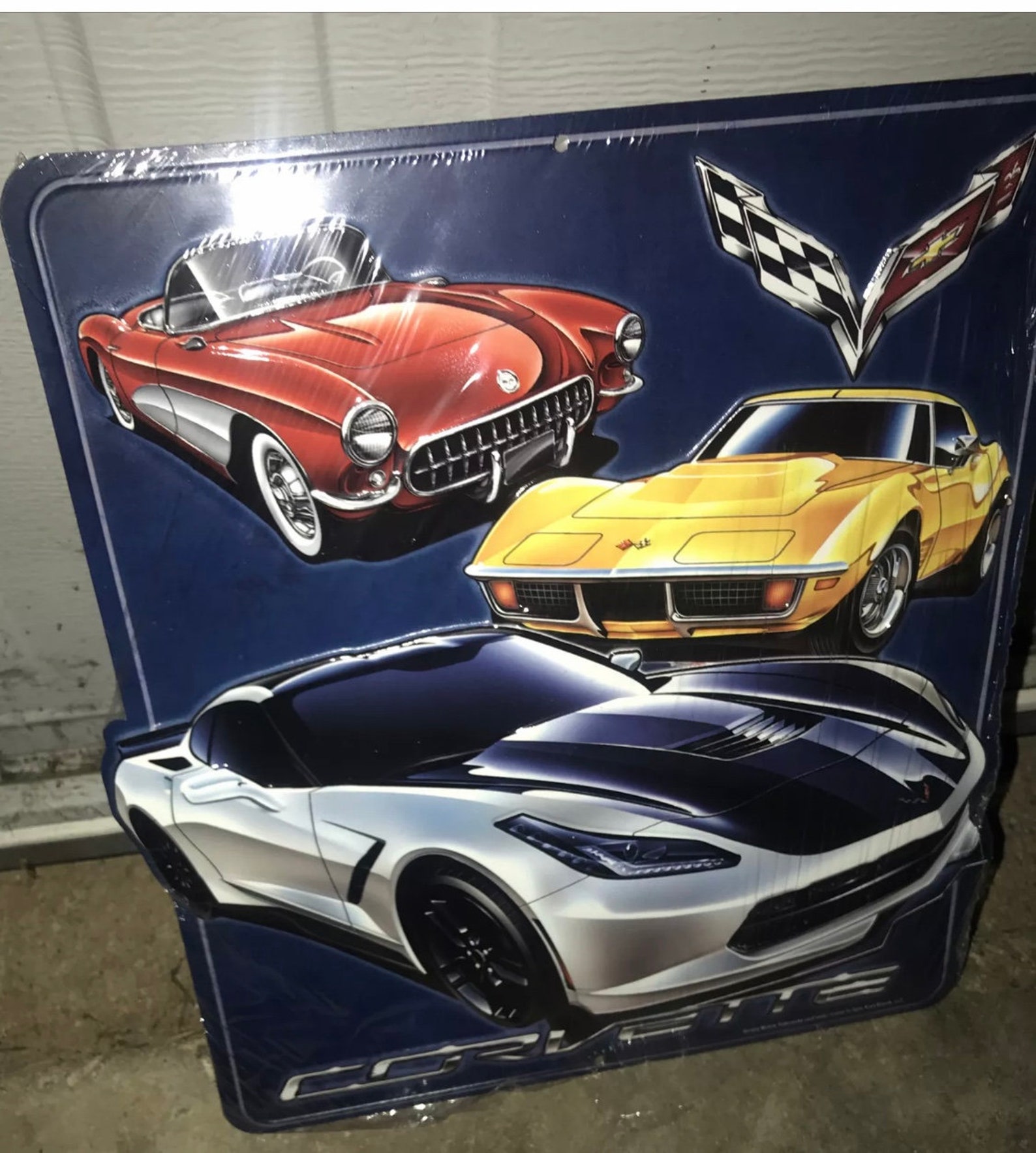 Corvette Wall Art Embossed Metal Sign Corvette Art Yellow Etsy