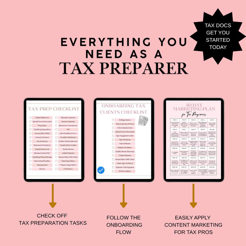Checklist R Point Graphic Tax Preparation Business Bundle: Client Intake, Checklists, Social ...