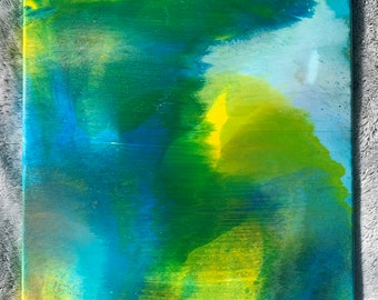 Blue, Green, and Yellow Fluid Acrylic Painting