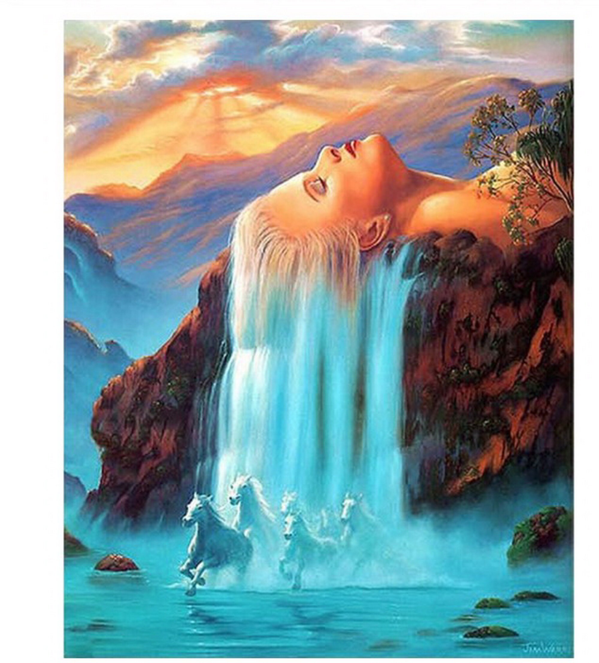 19.69x15.75 Waterfall Woman Girl DIY Painting By Etsy