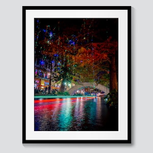 Christmas Lights and Riverboat Trails on the River Walk (Print or Canvas Art)