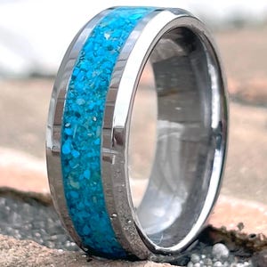 Turquoise and Tungsten Ring, Men and Women&#39;s Tungsten Wedding Band, Unique Engagement Ring