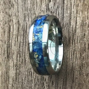 Anillo de lapislázuli y oro de 24 quilates, alianza de titanio para hombre