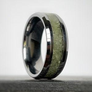 Peridot and Tungsten Ring, Unisex Wedding Band, Genuine Peridot Ring, Unique Wedding Band