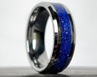 Lapis Lazuli and Tungsten Ring, Men's Wedding Band, Genuine Lapis Lazuli Ring, Unique Wedding Band