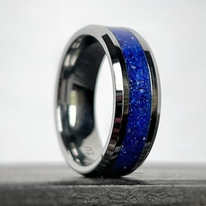 Anillo de lapislázuli y tungsteno, alianza de boda para hombre, anillo de lapislázuli genuino, alianza de boda única