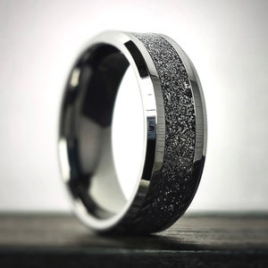 Meteorite Ring, Tungsten and Meteorite Band, Authentic Swedish Muonionalusta Meteorite, Unique Mens Wedding Band