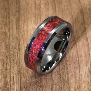 Ruby Opal Ring, Men&#39;s Tungsten Wedding Band