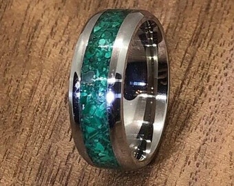 Malachite Ring, Men's Titanium Wedding Band