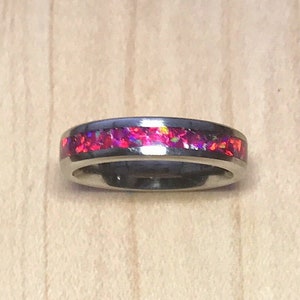 Dragon Fruit Opal Stackable Handmade Ring, Women&#39;s Titanium Wedding Band