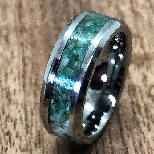 Emerald and Tungsten Ring Men's Wedding Band | Etsy