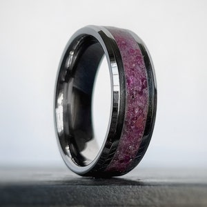 Bague rubis et tungstène, alliance unisexe