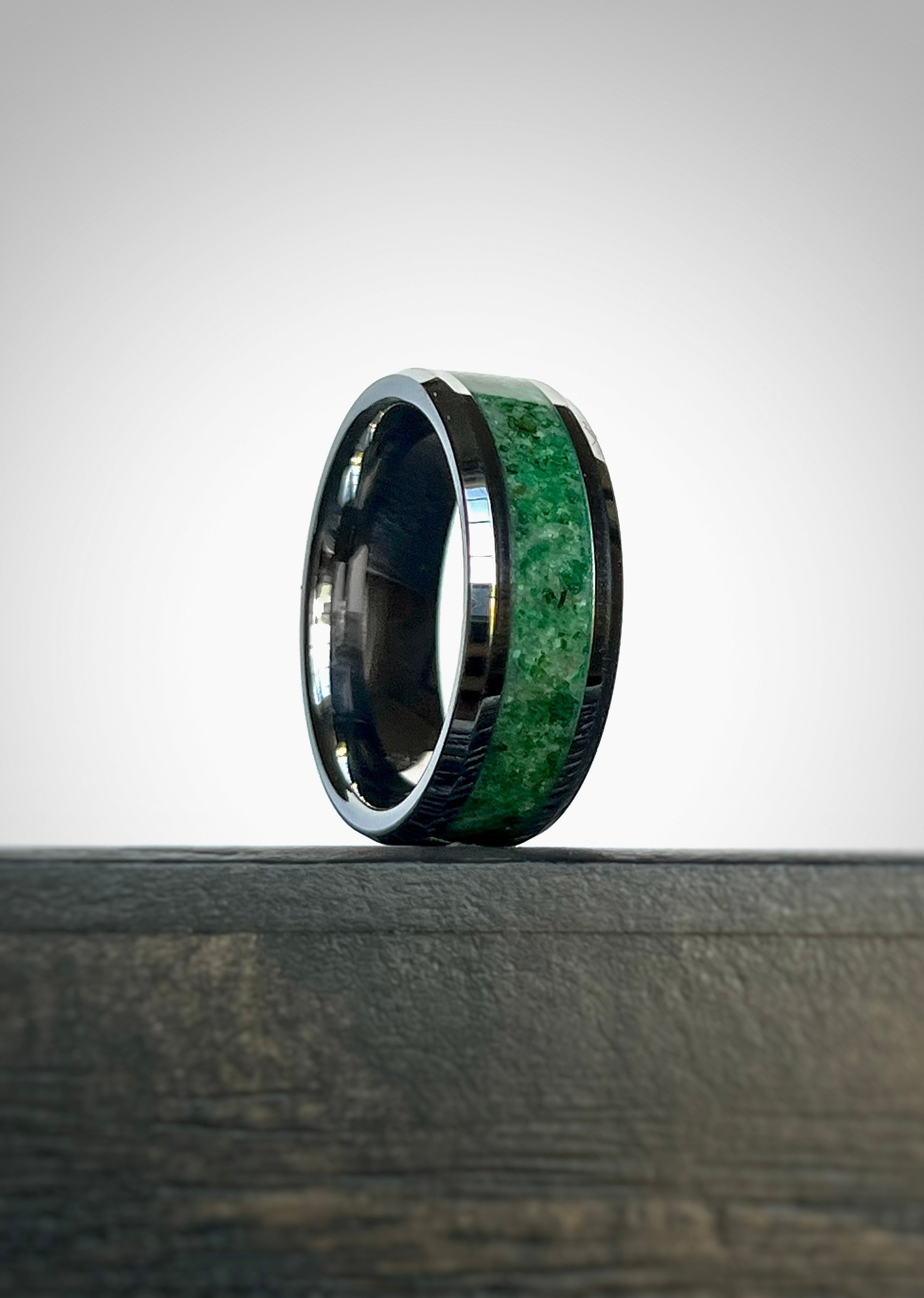 Emerald and Tungsten Ring Men s Wedding Band Genuine Emerald