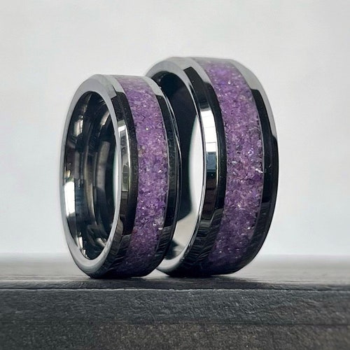 Amethyst and Tungsten Ring, Genuine Amethyst Band, Unique Amethyst Wedding Band, Unisex Wedding hot Ring