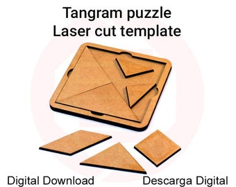 Laser cut Tangram puzzle game Glowforge SVG template cutting files pattern vector design kid puzzle educational puzzle montessori school