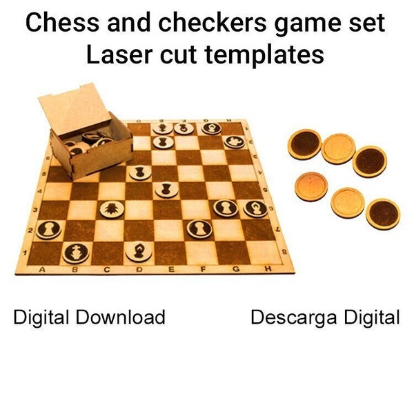 Laser cut Wooden Chess and checkers board game template  SVG Laser vector pattern design strategy game family game digital download