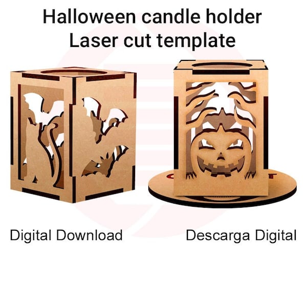 Halloween candle holder Laser cut vector template Glowforge SVG files themed party candle holder diy craft home decor ornament