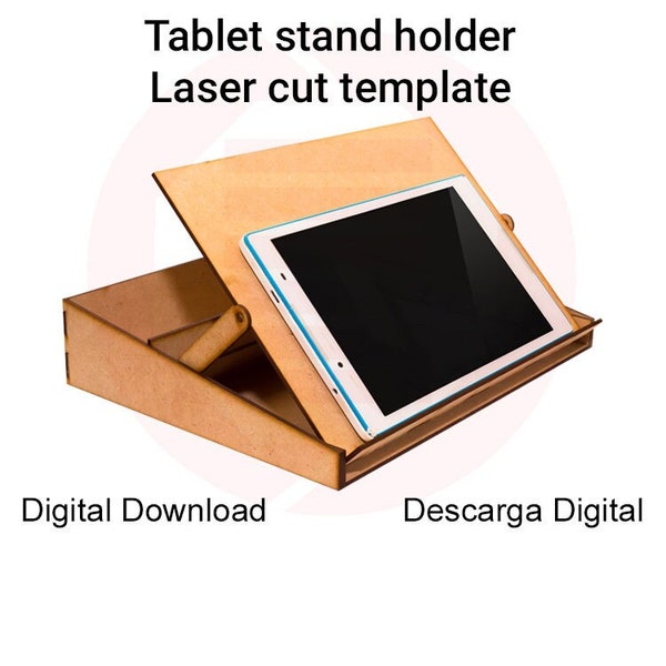 Laser cut tablet holder stand Glowforge SVG Illustrator file Laser cut template pattern Laser vector design Laser cut wood Laser cutting