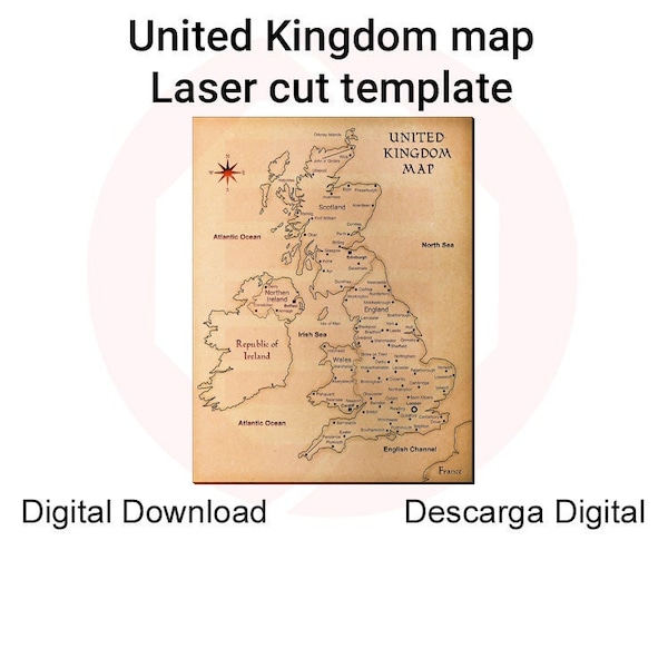 Kaart van het Verenigd Koninkrijk UK landkaart Glowforge SVG Lasergesneden vectorbestand home decor kunst aan de muur digitale download