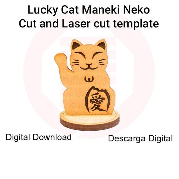 Maneki Neko Laser cut files Laser cutting template Glowforge SVG cut files pattern Wooden japanese lucky cat ornament decor digital download