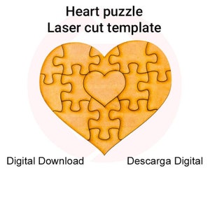 Laser cut Heart puzzle valentines day gift idea Laser cutting vector Glowforge SVG Personalized puzzle patterrn template wedding couple gift