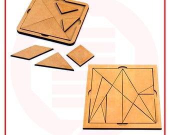 Laser cut Tangram puzzle Ostomachion puzzle SVG template cutting files pattern vector design educational montessori school supplies
