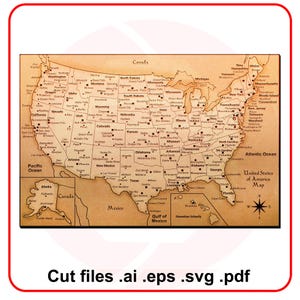 Laserschnittdateien Vereinigte Staaten von Amerika Landkarte Laserschnitt SVG Design digitale Vorlage Download