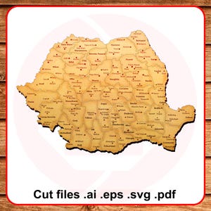 Laser cut Romania map SVG Laser cutting design Romania country vector template for Home decor wall art Digital download