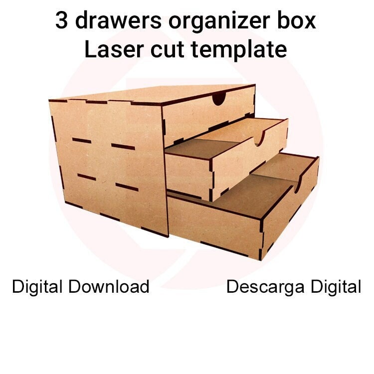 Laser Cut Drawer Box Desk Desktop Organizer Template Design Etsy
