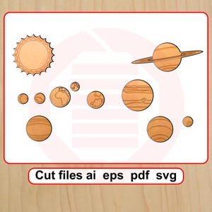 Descarga digital de imágenes SVG de planetas del sistema solar cortados con láser para habitación infantil y decoración del hogar.