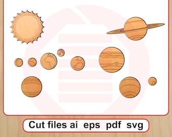 Laserskuren SVG Solsystemets planeter barnrum Heminredning digital nedladdning