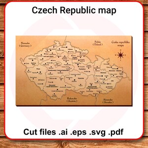 Mapa da República Tcheca cortado a laser Design de corte a laser Glowforge vetor decoração para casa arte de parede material escolar download digital