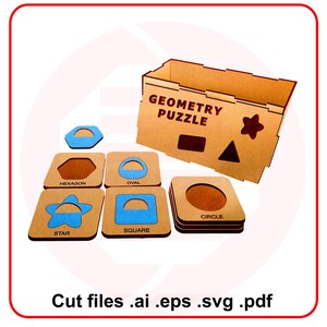 Lasersnijden geometrie puzzel SVG gesneden bestanden Montessori educatieve puzzel Voorschools materiaal leren