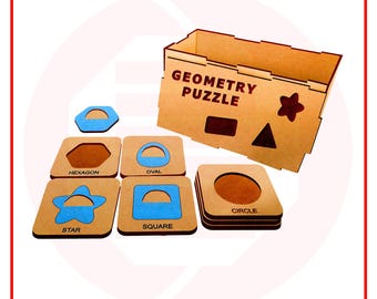 Laser cutting Geometry puzzle SVG cut files Montessori educational puzzle Learning preschool material