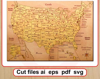Laser cut SVG files United States of America USA map Digital download