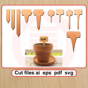 Laser cut Plant pick labels tags SVG Vector template Stakes flower garden Digital download