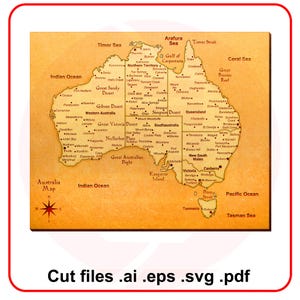 Fichiers SVG découpés au laser, carte de l'Australie, modèle vectoriel de conception de découpe laser, téléchargement immédiat de décoration intérieure