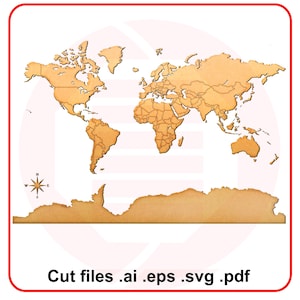 Laser cutting SVG World map vector cut files design home decor wall art digital download