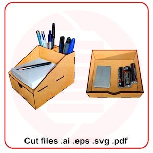 Modello vettoriale del progetto di taglio laser SVG per piccoli organizer da scrivania, portapenne e blocco note.