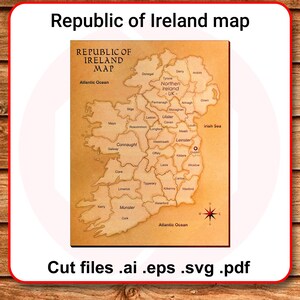 Laser geschnitten Landkarte Irland Landkarte Glowforge Glowforge Vektordatei Landkarte Wohnzimmer Dekor Wandkunst Digitaler Download