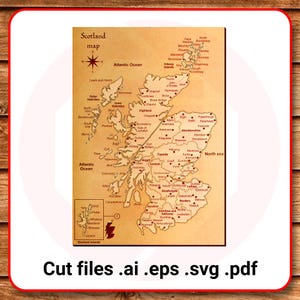 Laser geschnitten SVG-Dateien Schottland Landkarte Vorlage Digitaler Download Laserschnitt Vektor MDF Holz Sperrholz DIY Handwerk Projekte Ideen