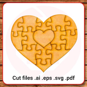 Modèle vectoriel de casse-tête coeur découpé au laser SVG Fichiers de découpe en bois Décoration de mariage Casse-tête personnalisé, idées cadeaux pour couple, téléchargement numérique
