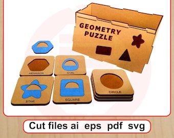 Laserschnitt-Dateien SVG Geometrie Puzzle Montessori Lernpuzzle Digitaler Download